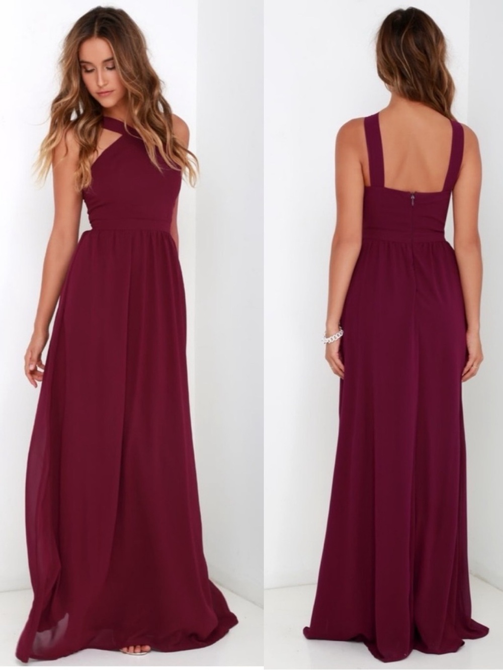 Lulus Air of Romance Burgundy Maxi Dress size small